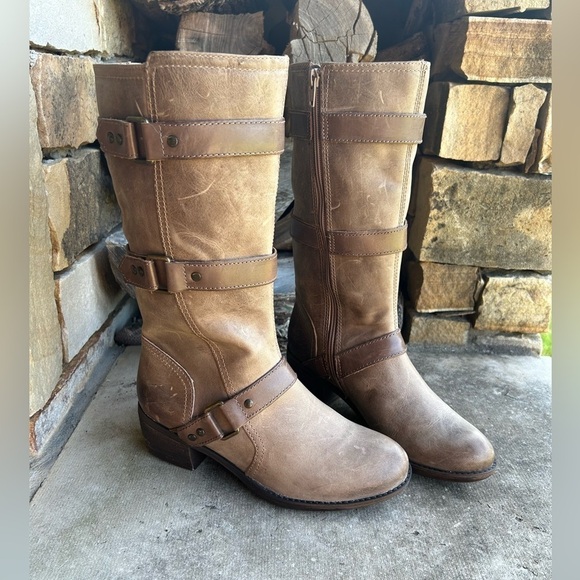 Nurture Dorado light brown leather motto biker hardness midcalf  boots Sz-6M  C - Picture 1 of 9